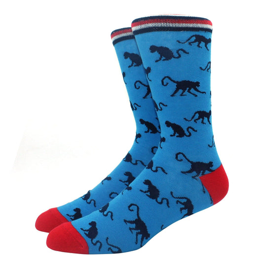 chaussette-bleu-motif-singe