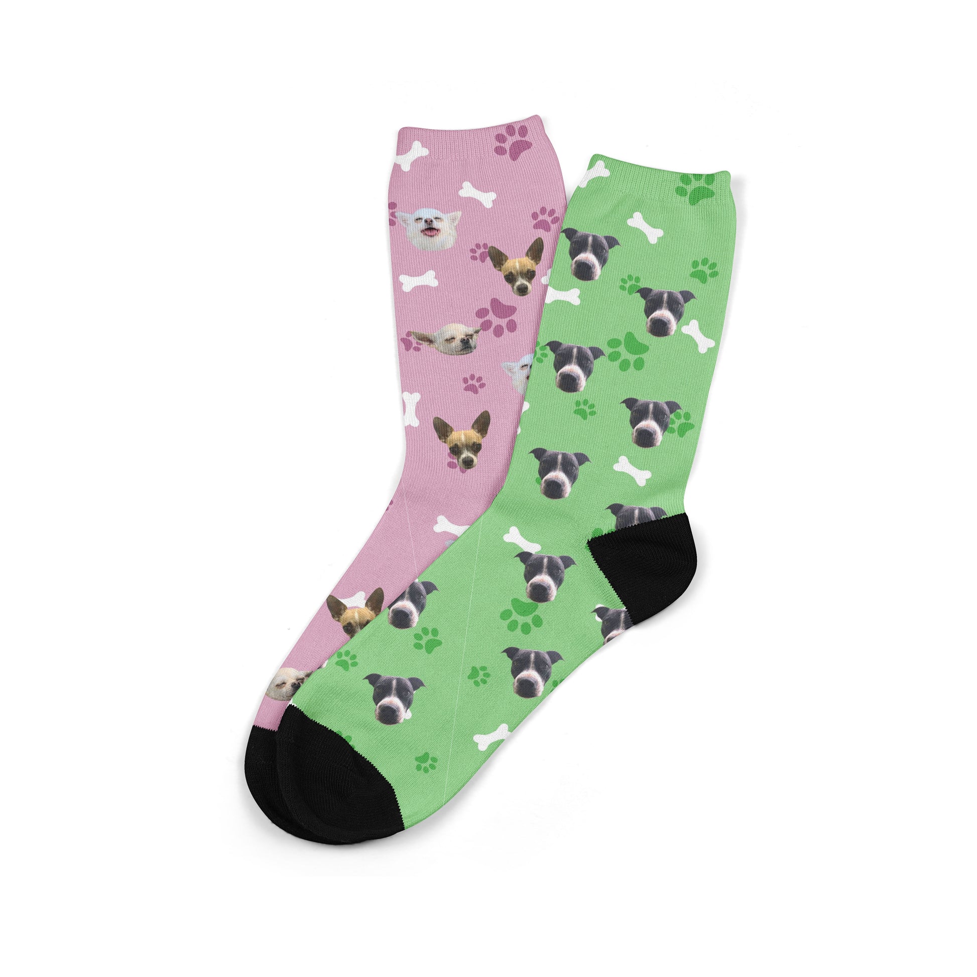 chaussette-motif-chien-vert-et-rose